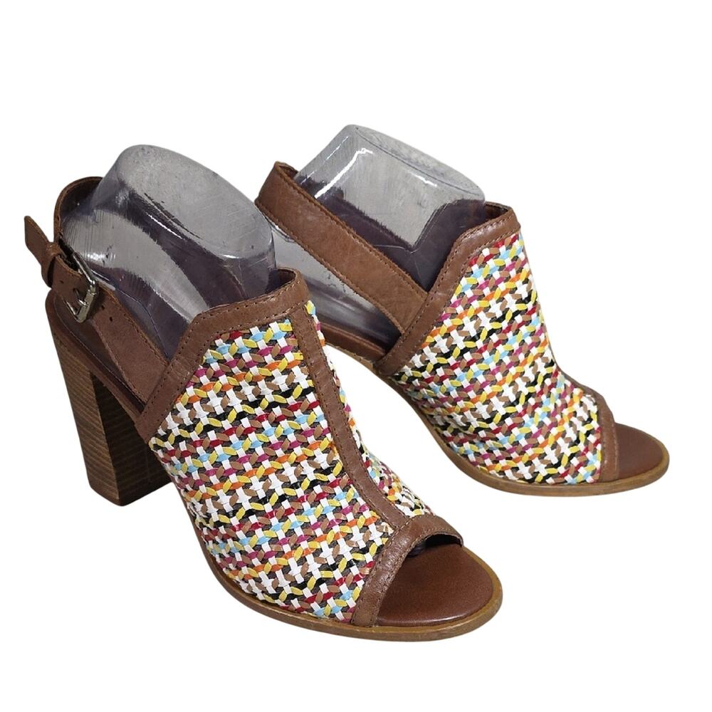 House of Harlow 1960 Teagan Slingback Multicolor Woven Leather Sandals Womens 40